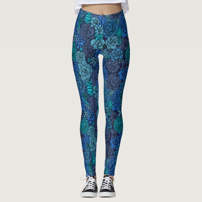 Sukulär trädgård i blått leggings (Framsida)