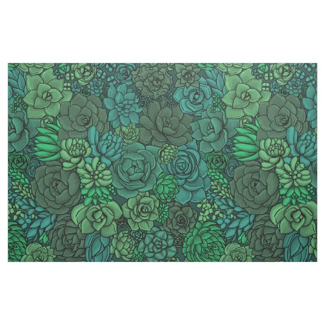 Sukulär trädgård i grönt tyg (Fat Quarter)