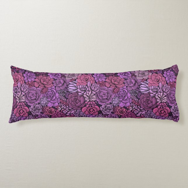 Sukulär trädgård i rosa och violett kroppskudde (Framsidan)