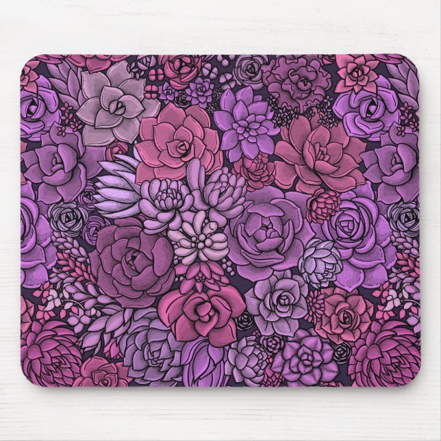 Sukulär trädgård i rosa och violett musmatta (Framsidan)