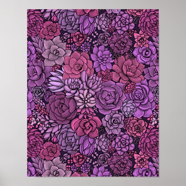 Sukulär trädgård i rosa och violett poster (Framsidan)