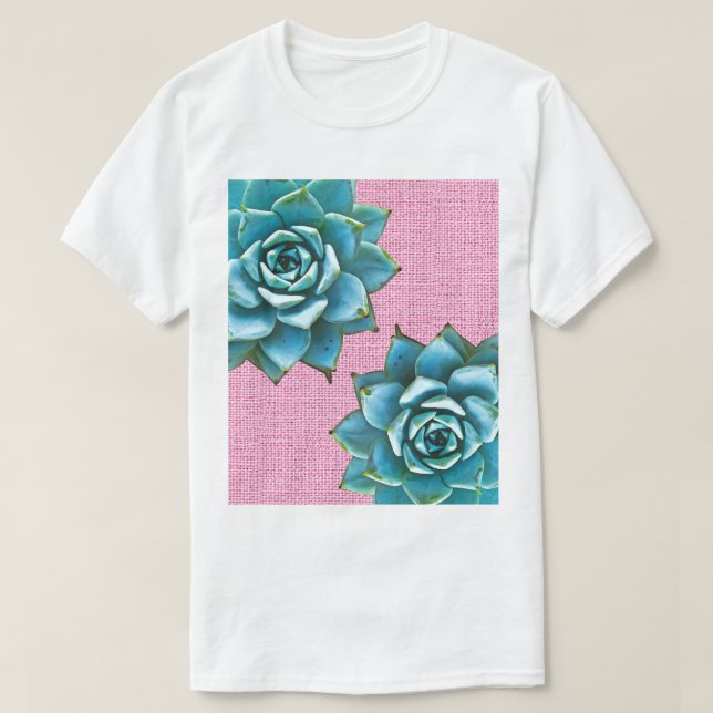 Sukulär vattenfärg på Blekens Rosa T Shirt (Design framsida)