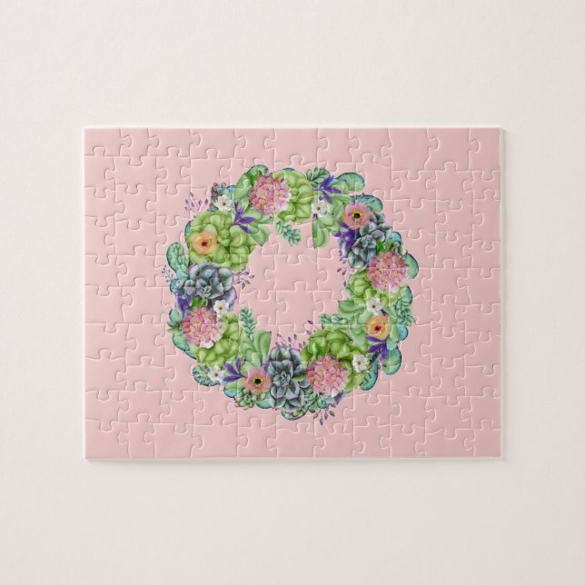 Sukulär vattenfärgad Blommigt Utandning på Rosa Pussel (Horisontell)