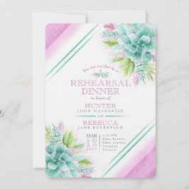 Sukulär vattenfärgad grönt lila rehearsal middag inbjudningar