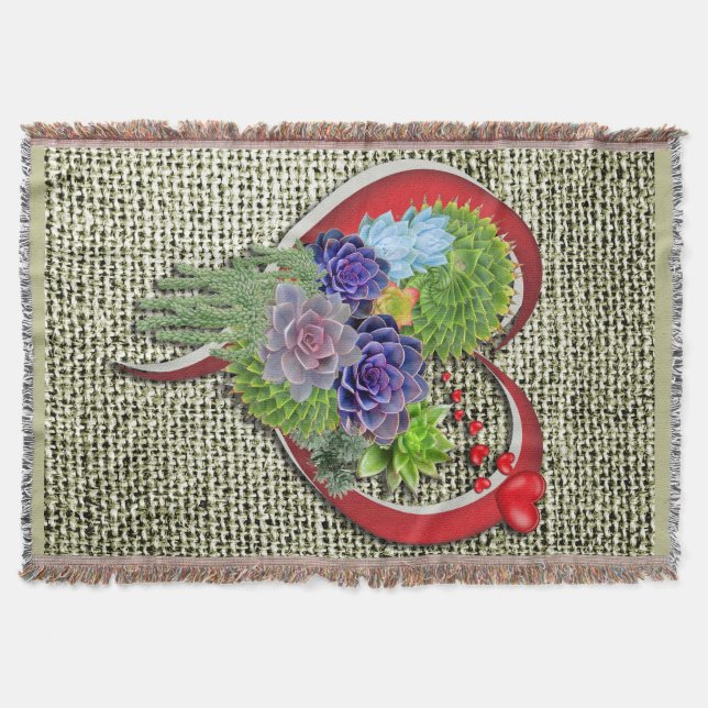 Sukulär växtdekoration inom ett hjärta filt (Framsidan)