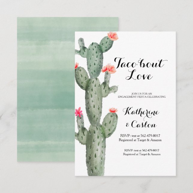 Sukulära grå förlovningsfest cactus inbjudningar (Fram/baksida)