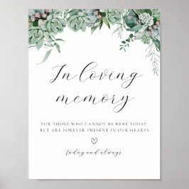 Sukulära och eukalyptus i loving Memory Sign Poster
