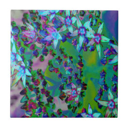 Sukulära seduumblommor i Aqua, Lila och Blue Kakelplatta