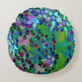 Sukulära seduumblommor i Aqua, Lila och Blue Rund Kudde