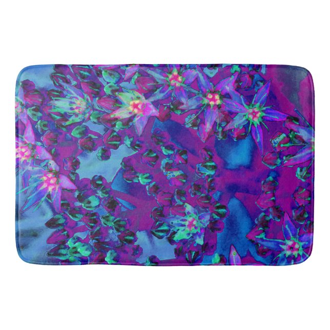 Sukulära seduumblommor i Teal, Magenta och Blue Badrumsmatta (Framsidan)