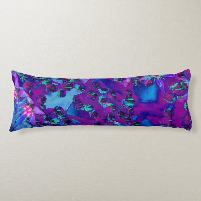 Sukulära seduumblommor i Teal, Magenta och Blue Kroppskudde (Framsidan)