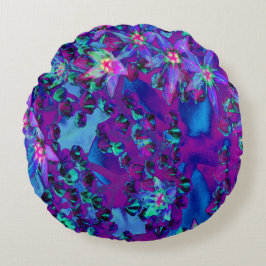 Sukulära seduumblommor i Teal, Magenta och Blue Rund Kudde