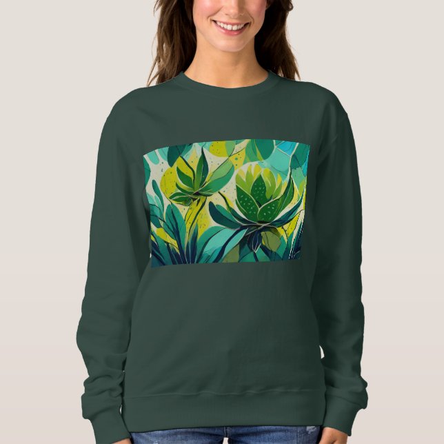 Sukulära växter i grönt och gult t shirt (Framsida)