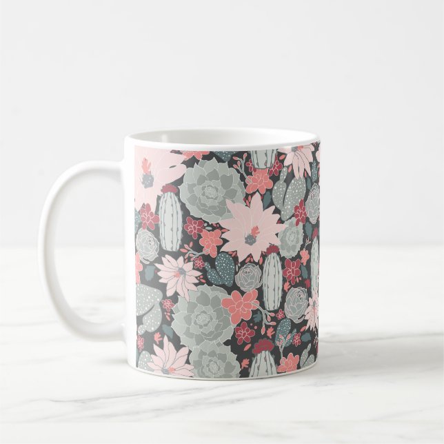Sukulära växter och aktuarier i Rosa Mint Mönster Kaffemugg (Vänster)