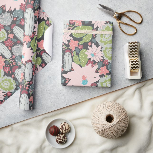 Sukulära växter och aktuarier Mönster Presentpapper (Hantverk)