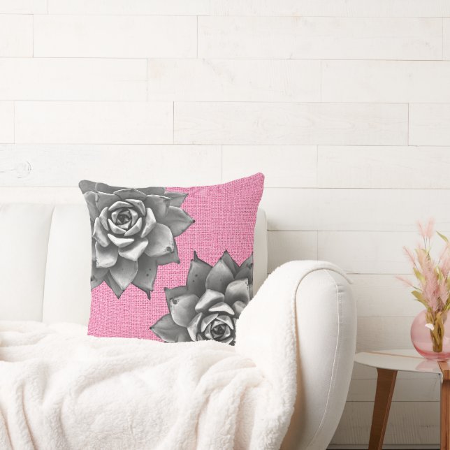 Sukulärt vattenfärgat Grått på Rosa Kudde (Soffa)