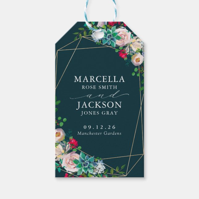 Sukulationer och Guld Chic Bröllop Presentetikett (Framsidan)