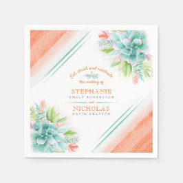 Sukulent vattenfärgsfärgad grönt orange bröllop pappersservett