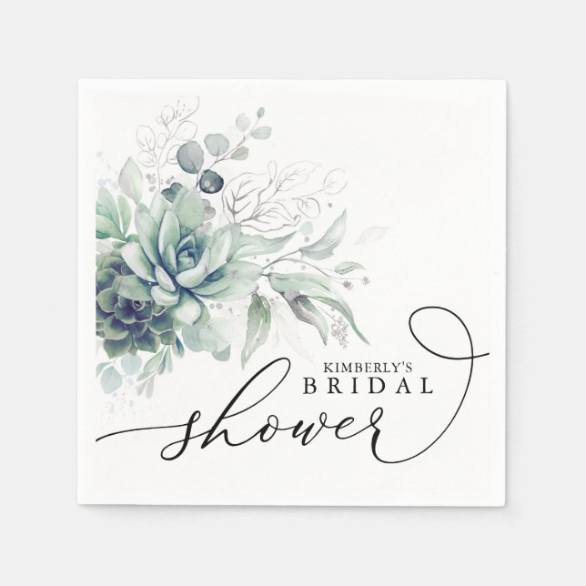 Sukulenter Grönska Elegant Bröllop / Baby Shower N Pappersservett (Framsidan)