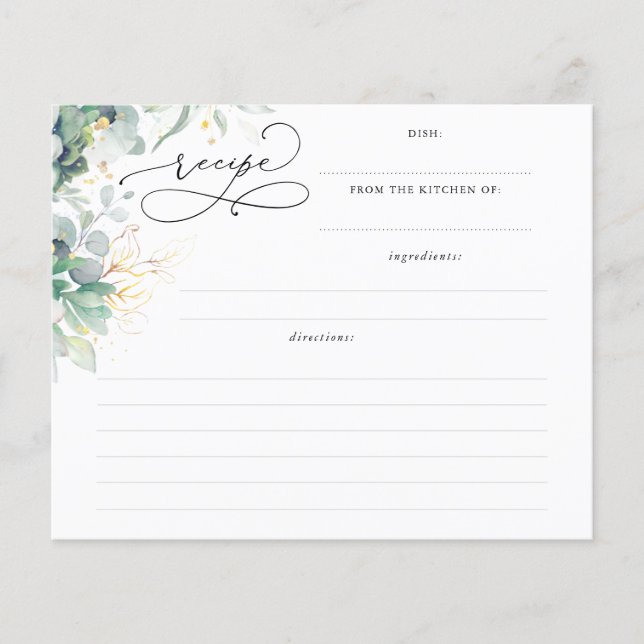 Sukulenter Guld Greenery Bröllopsfest Receptkort (Framsida)