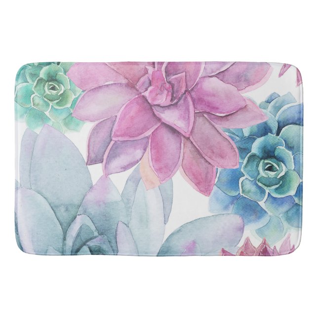 Sukulenter Modern Chic Fiesta Trädgård Blommig Vit Badrumsmatta (Framsidan)