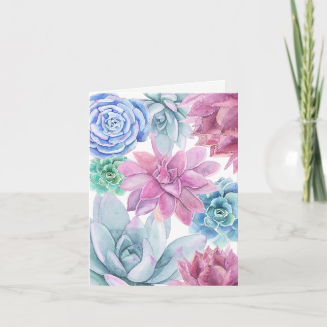 Sukulenter Modern Chic Vit Blommig Chic Tack Kort (Framsida)