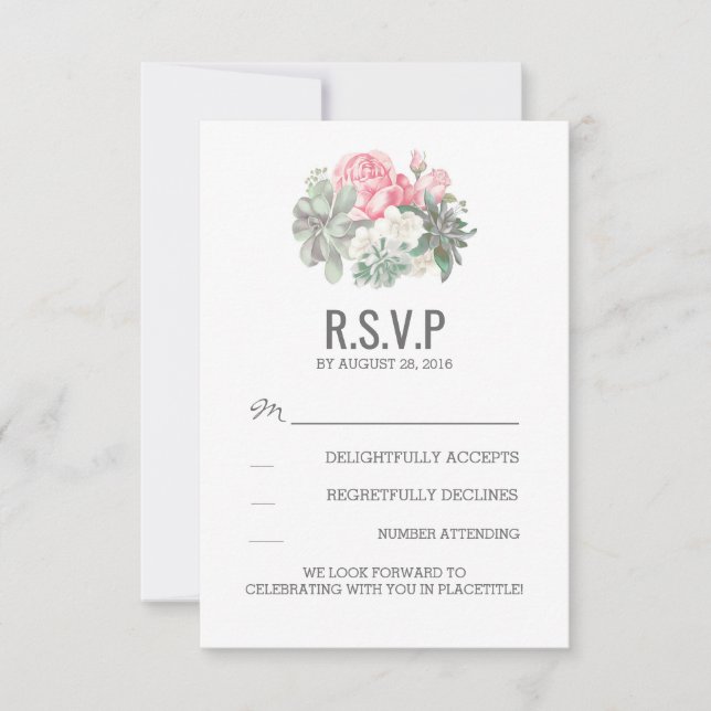 Sukulenter och rosa blommiga bröllop RSVP-kort OSA Kort (Framsida)