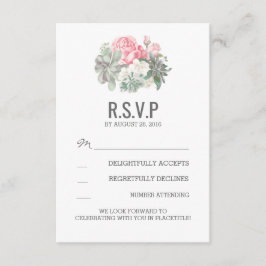Sukulenter och rosa blommiga bröllop RSVP-kort OSA Kort