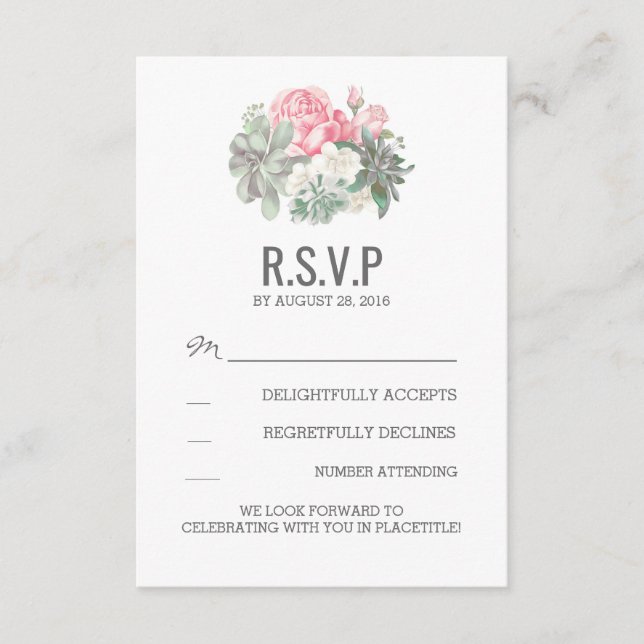 Sukulenter och rosa blommiga bröllop RSVP-kort OSA Kort (Framsida)