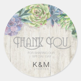 Sukulenter och Rustic Wood Bröllop Tack ID515 Runt Klistermärke