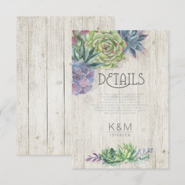 Sukulenter och rustika trädetaljer Infoga ID515 Inbjudningar (Fram/baksida)