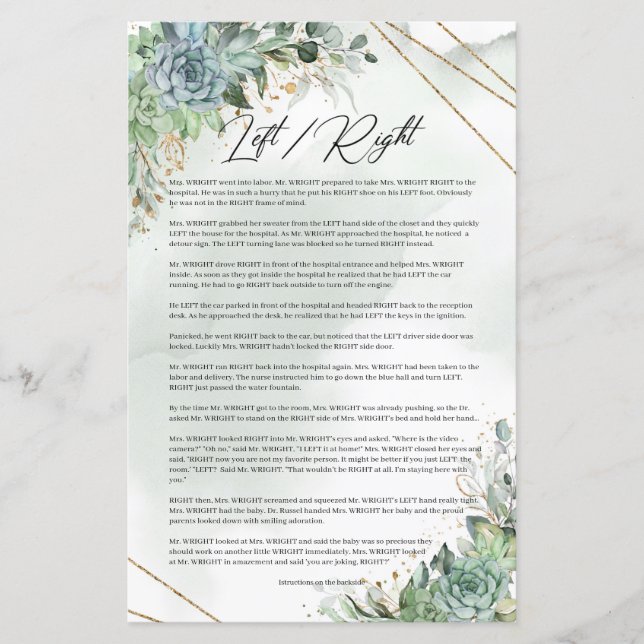 Sukulor, grönbläckfisk, Lämnat Höger i guld ram (Framsida)