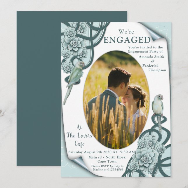 Sukulor i färg från mint-blått till inbjudningar (Fram/baksida)