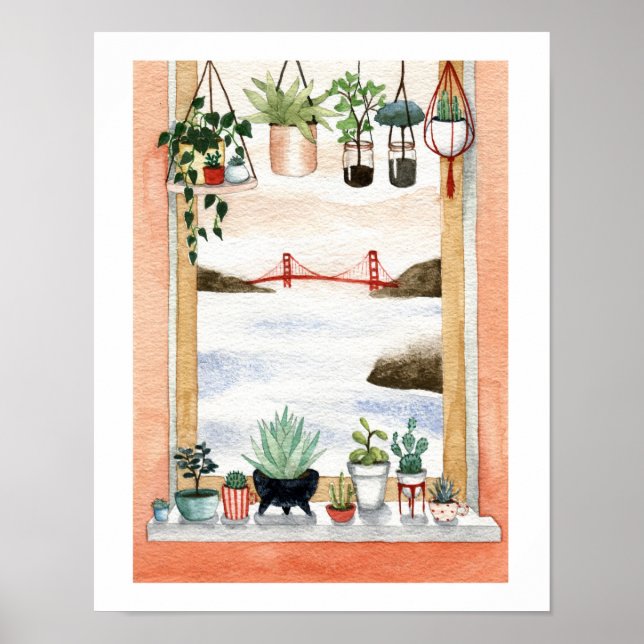 Sukulor och Golden Grind Bridge Poster (Framsidan)