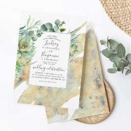 Sukulor och Guld Elegant Watercolor Bröllop Inbjudningar