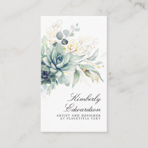 Sukulor och Guld Greenery Elegant Boho Foliage Visitkort