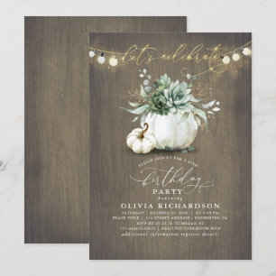 Sukulor och Pumpkins Fall Rustic Birthday Inbjudningar