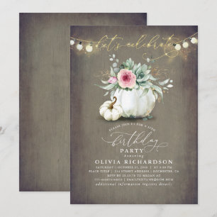 Sukulor och Pumpkins Fall Rustic Birthday Inbjudningar