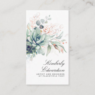 Sukulor och Ro Guld Greenery Elegant Boho Visitkort