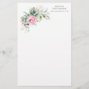 Sukulor och Rosa Flowers Elegant Botaniska Brevpapper