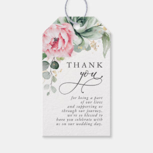 Sukulor och Rosa Flowers Tack Presentetikett