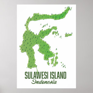 Sulawesi-ön Indonesien karta Poster