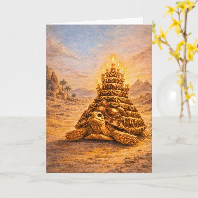 Sulcata Sköldpadda drottning pyramid födelsedagstå Kort (Gul blomma)