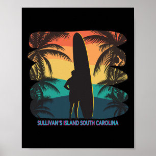 Sullivans ö South Carolina Sc Handflatan Träd Surf Poster