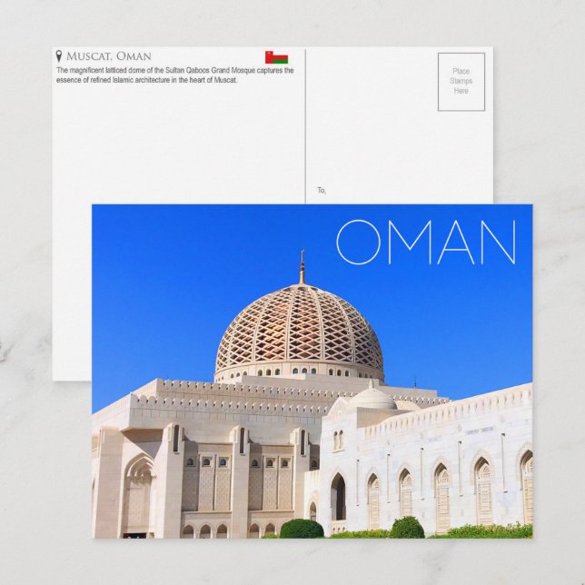Sultan Qaboos-moskén, Muscat, Oman Resebrevkort Vykort (Fram/baksida)