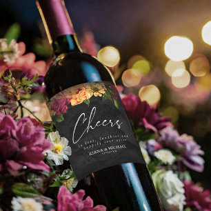 Sultry Nights Blommigt Bröllop Cheers ID829 Vinflaska Etikett