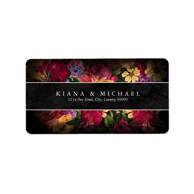 Sultry Nights Blommigt Bröllop ID829 Adressetikett (Framsidan)