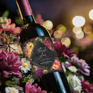 Sultry Nights Blommigt Bröllop Tack ID829 Vinflaska Etikett