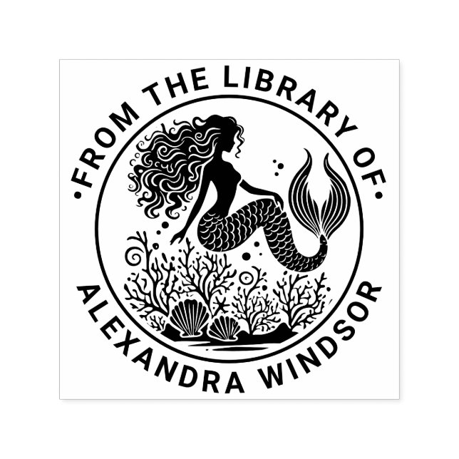 Sultry Sjöjungfru Seashells Coral Bibliotek Bok Na Självfärgande Stämpel (Design)