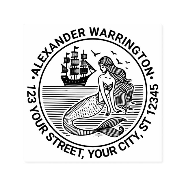 Sultry Sjöjungfru Siren, Frakt Namn Returadressen Självfärgande Stämpel (Design)